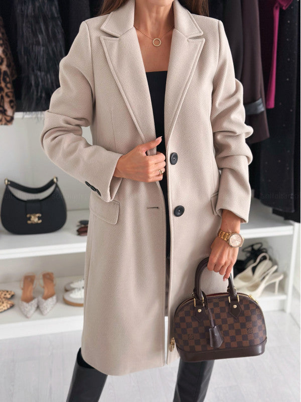 True - Double Rhine Buttons Collar Overcoats